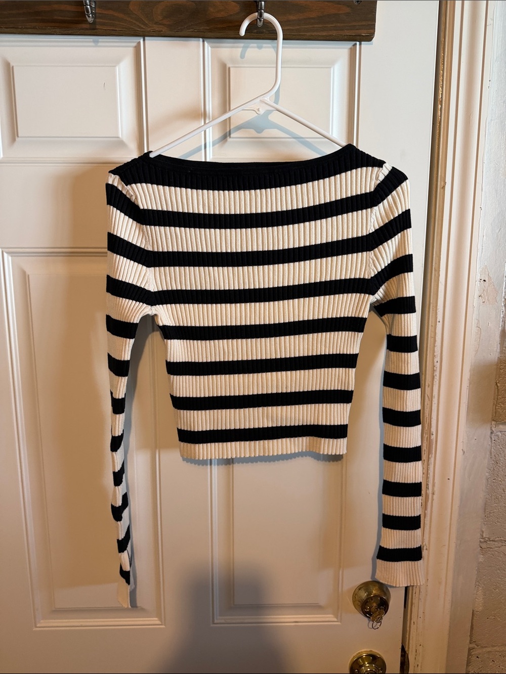 H&M Black & White Striped Ribbed Long-Sleeve Top